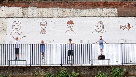 Dolly, Gowan, Oscar and Matilda, pupils at Rosemary Works School in Hackney, show off their EcoBlasted self portraits.